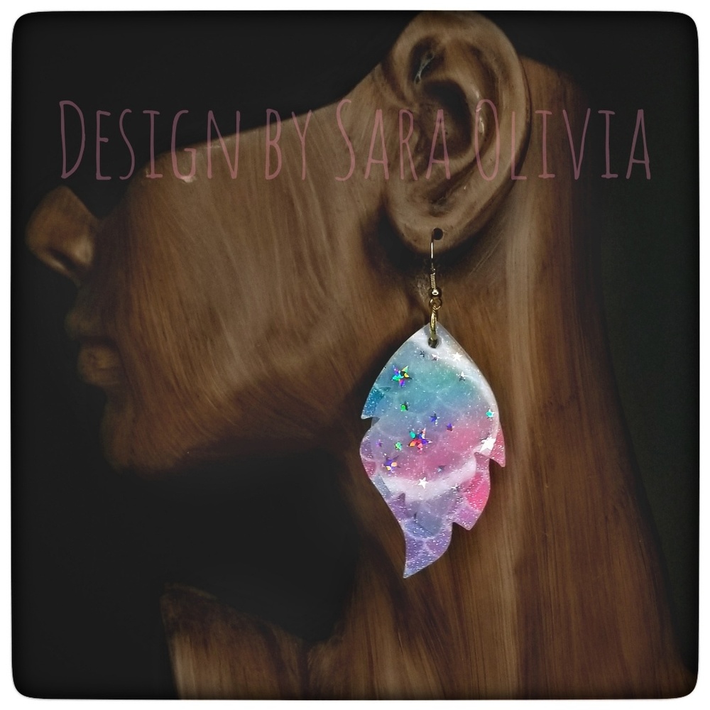 Leaf 2 Tier Glitter Mermaid Earrings